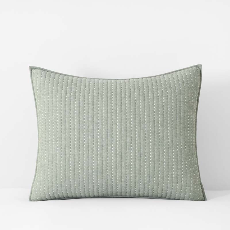 Fara Textured Kantha Quilted Sham - Green, King