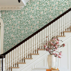 Willowberry Traditional Wallpaper - Emerald White, Roll