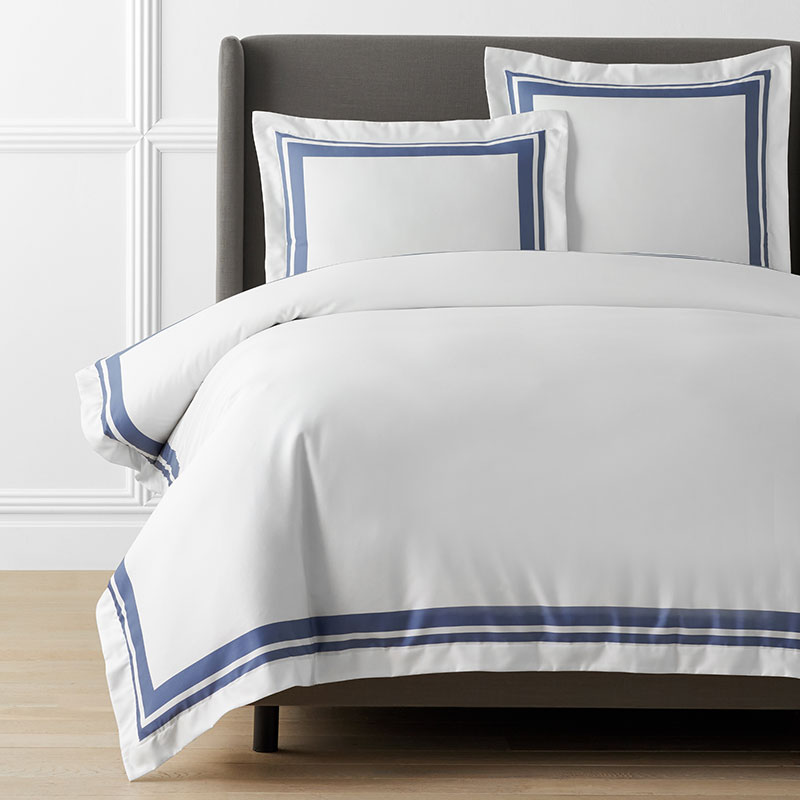Double Border Premium Smooth Supima® Cotton Wrinkle-Free Sateen Duvet Cover - Blue Dusk, Full/Queen