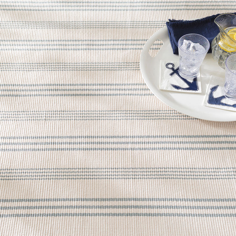 Swedish Stripe Handwoven Cotton Rug - Blue, 5' x 8'