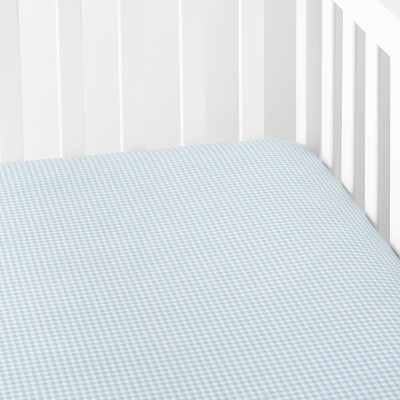Ditsy Gingham Classic Cool Organic Cotton Percale Fitted Crib Sheet - Blue