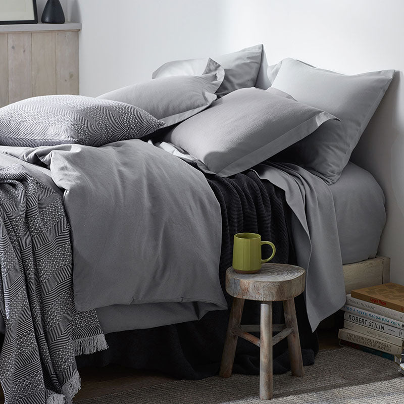 Classic Ultra-Cozy Cotton Velvet Flannel Bed Sheet Set - Slate Gray, Queen