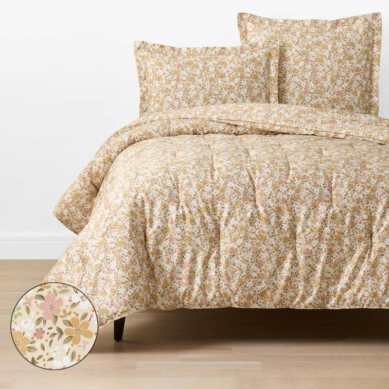 Joyful Floral Classic Smooth Sateen Comforter - Gold, Twin/Twin XL
