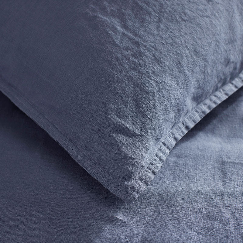 Premium Breathable Washed Linen Solid Bed Sheet Set - Denim Blue, Twin