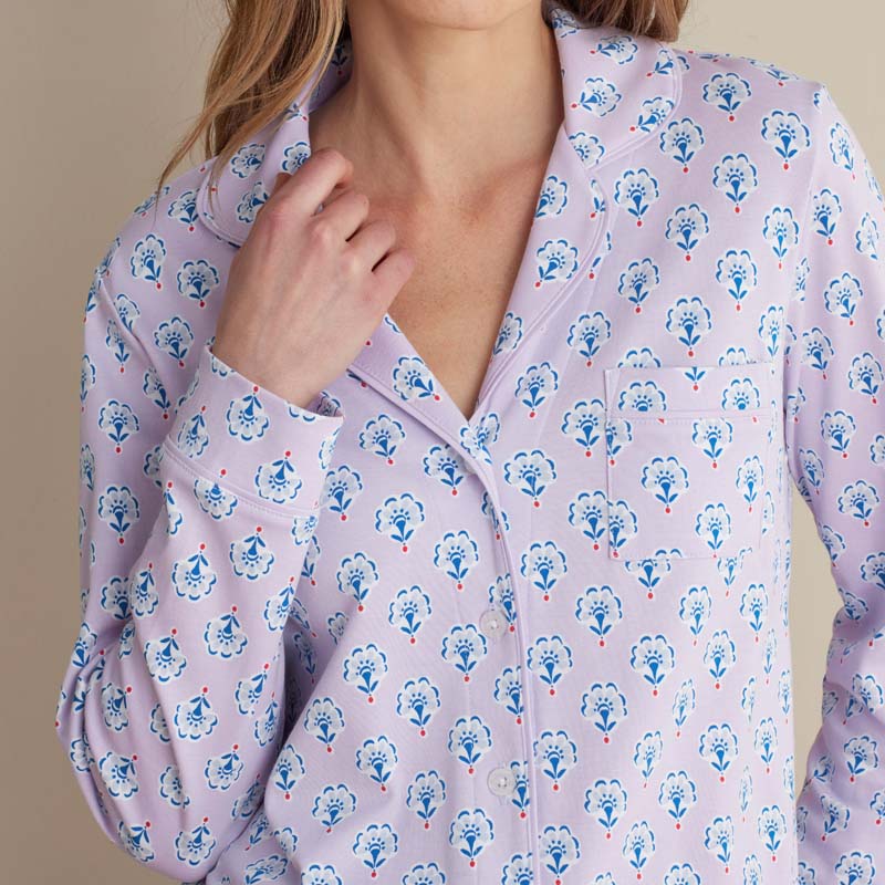 Printed Peruvian Cotton Women's Button-Down Pajama Set - Petite Floral, XS