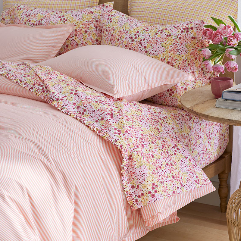 Sunshine & Blooms Classic Cool Cotton Percale Duvet Cover - Pinstripe Coral, Full/Queen