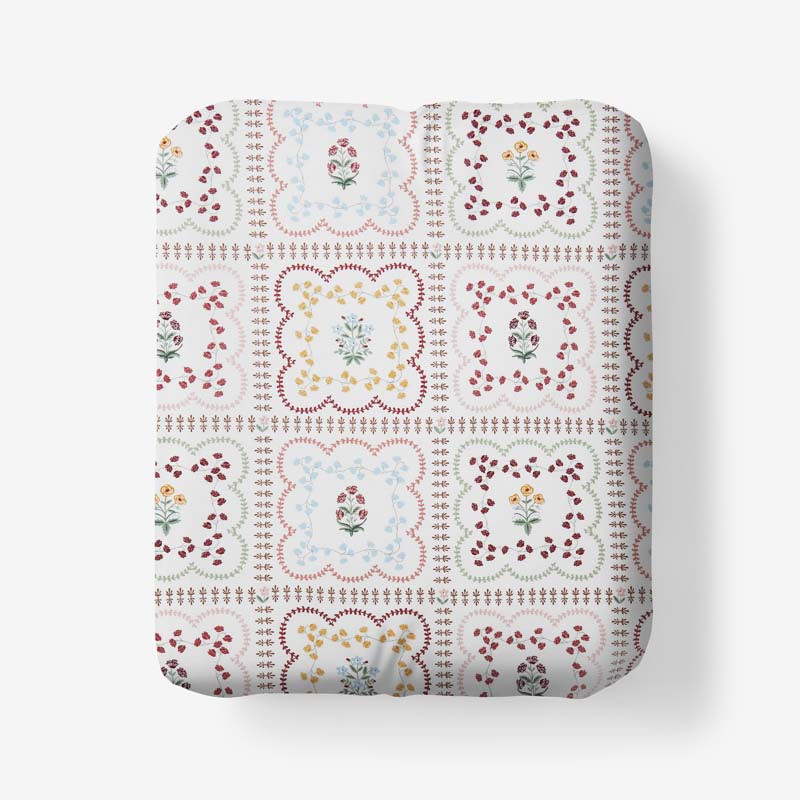 Lottie Classic Cool Cotton Percale Fitted Bed Sheet - Ivory Multi, Queen