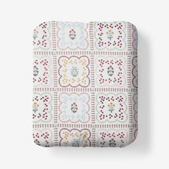 Lottie Classic Cool Cotton Percale Fitted Bed Sheet - Ivory Multi, Queen