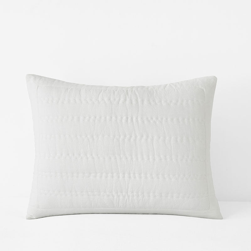 Premium Breathable Washed Linen Solid Quilted Sham - White, Standard