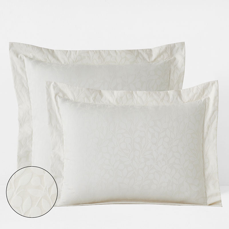 Jacquard Leaf Yarn-Dyed Premium Smooth Supima® Cotton Wrinkle-Free Sateen Sham - Ivory, Standard