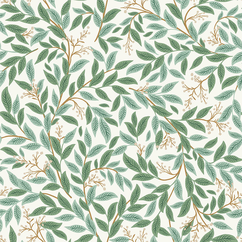 Willowberry Traditional Wallpaper - Emerald White, Roll