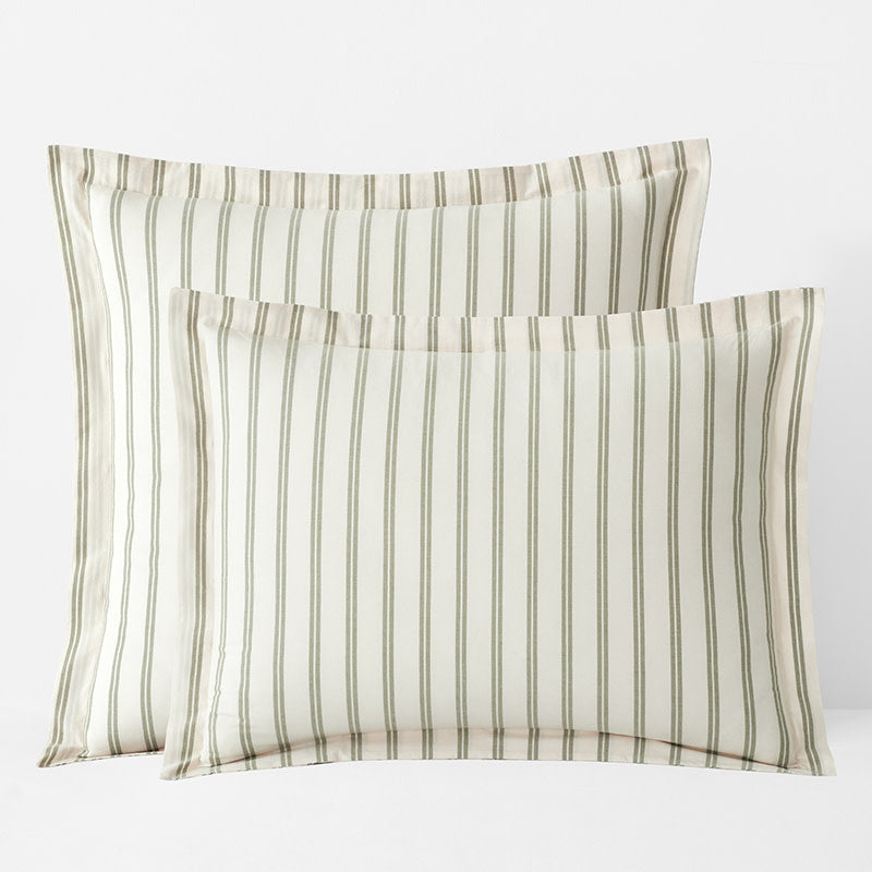 Tailored Stripes and Plaids Classic Cool Cotton Percale Sham - Narrow Stripe Moss Green, Euro