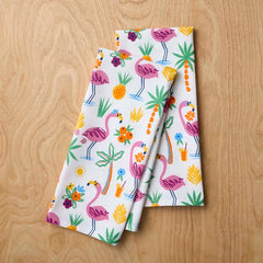 Seasonal Printed Tea Towels, Set of 2 - Flamingo and Palms