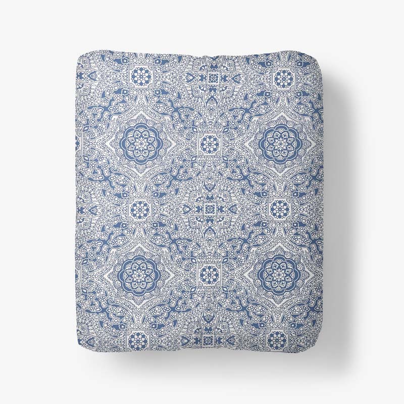 Floral Tapestry Premium Smooth Sateen Fitted Bed Sheet - Blue, Full