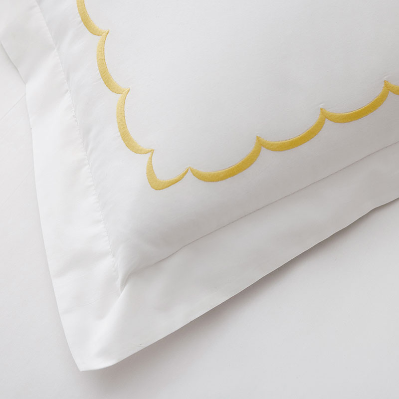 Scallop Embroidered Premium Cool Egyptian Percale Sham - Yellow, King