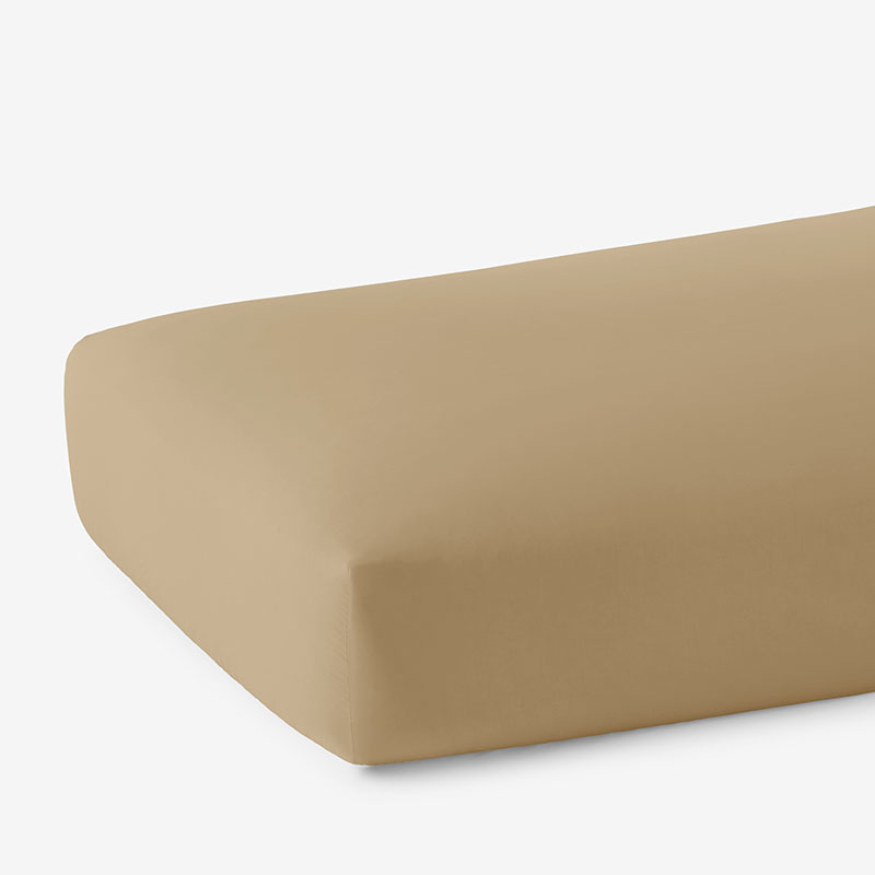 Solid Garment Washed Cotton Percale Fitted Bed Sheet - Wheat, Twin
