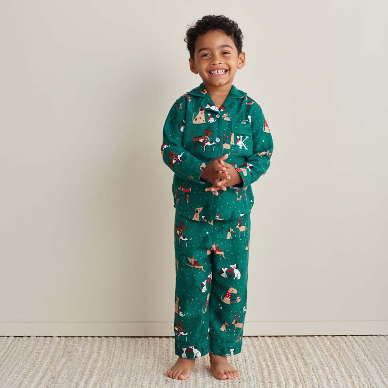Family Flannel Kid's Button-Down Pajama Set - Holiday Pups, 4T