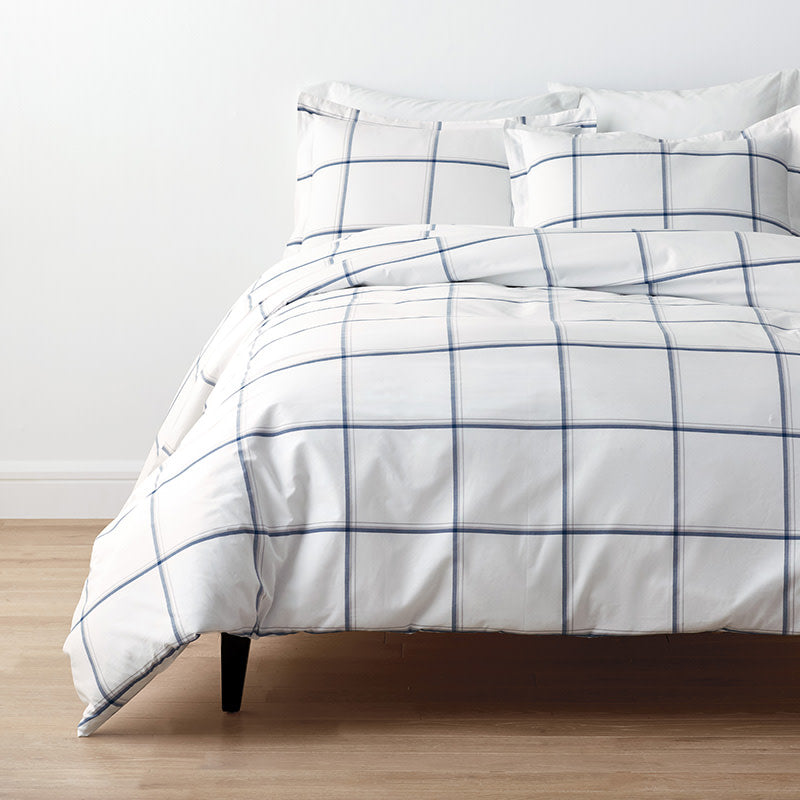 Tailored Stripes and Plaids Classic Cool Cotton Percale Bed Duvet Cover - Window Pane Plaid Navy, Twin/Twin XL