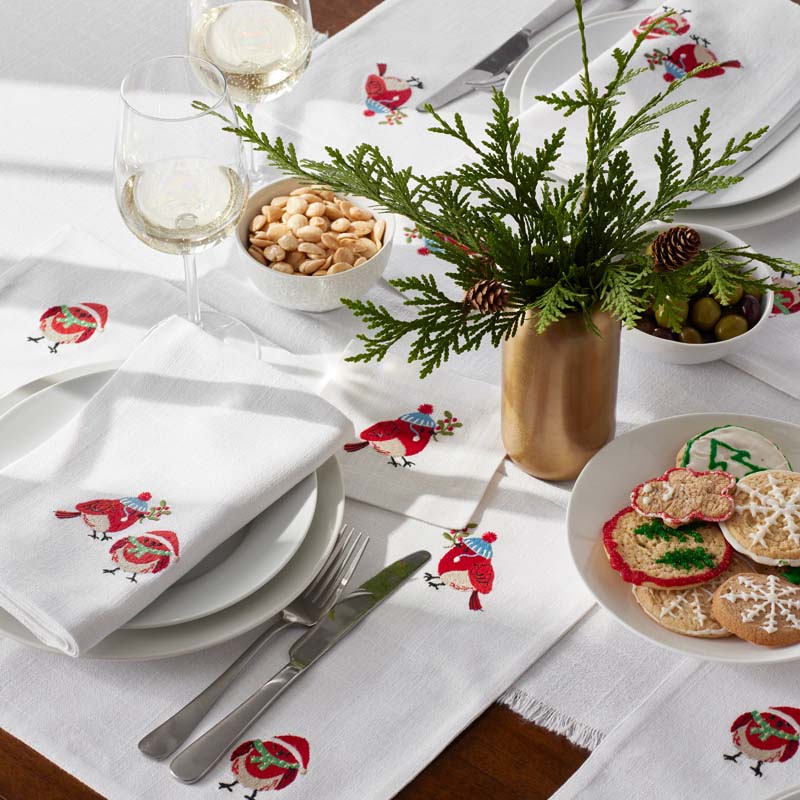 Embroidered Novelty Napkins, Set of 4 - Birds