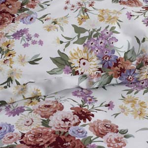 Nature's Bouquet Classic Smooth Sateen Bed Sheet Set - Cream Multi, Full