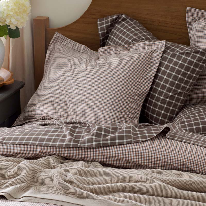 Classic Stripes and Plaids Cool Yarn-Dyed Cotton Percale Bed Sheet Set - Windowpane Brown, Twin XL