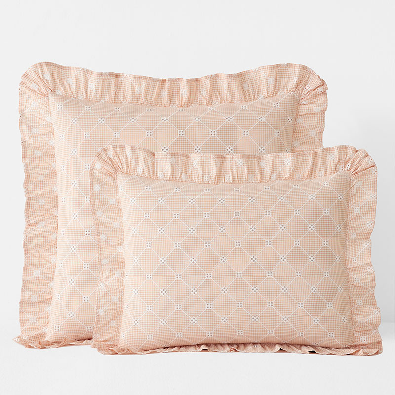 Eyelet Ruffle Classic Cool Yarn-Dyed Cotton Percale Sham - Peach, King