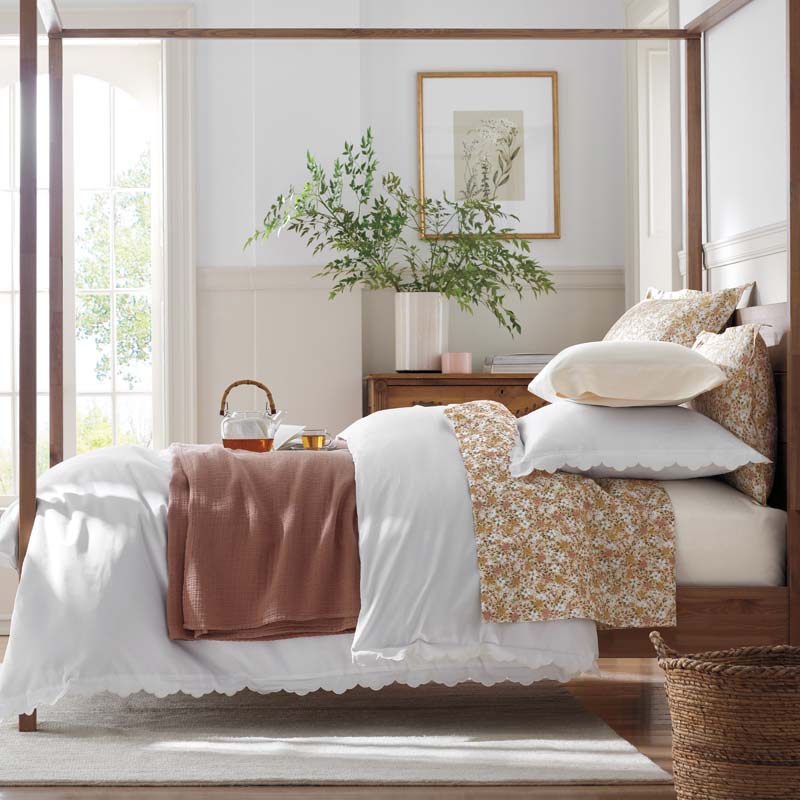Embroidered Scallop Classic Smooth Sateen Solid Sham - Ivory, Standard