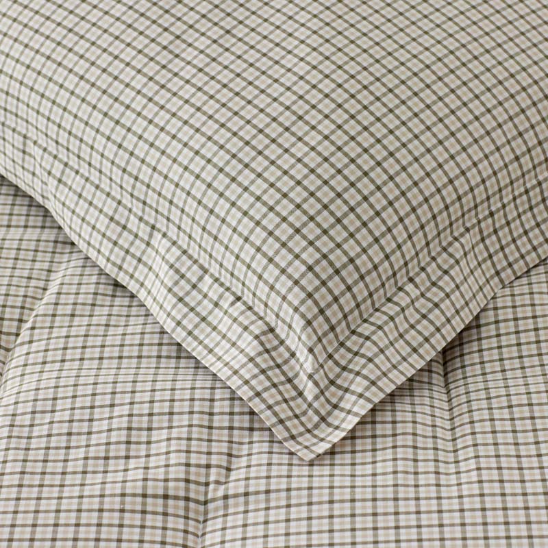 Classic Stripes and Plaids Cool Yarn-Dyed Cotton Percale Comforter - Mini Check Green, Full/Queen