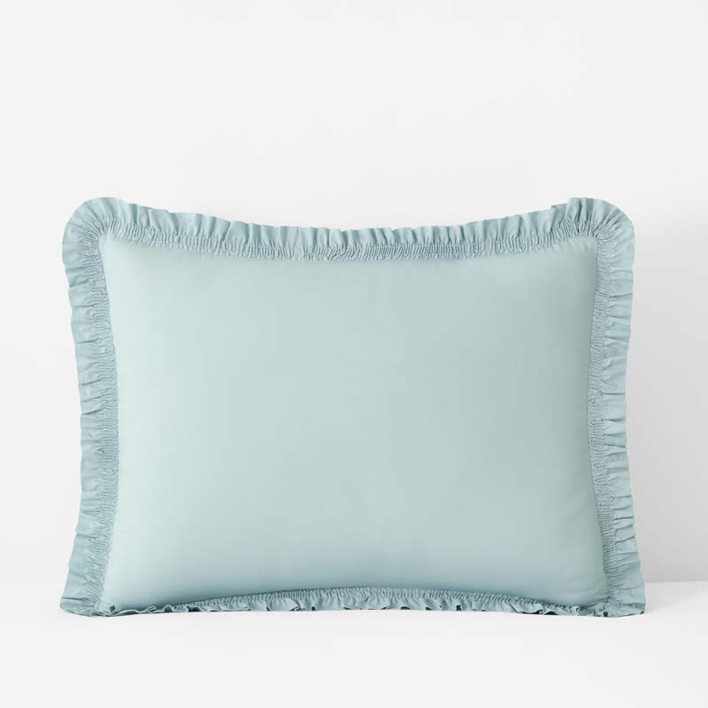 Solid Ruffle Garment Washed Cotton Percale Sham - Cloud Blue, King