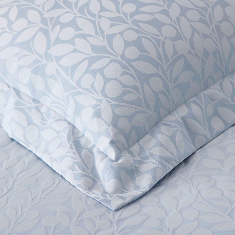Jacquard Leaf Yarn-Dyed Premium Smooth Supima® Cotton Wrinkle-Free Sateen Bed Sheet Set - Blue Shadow, Full