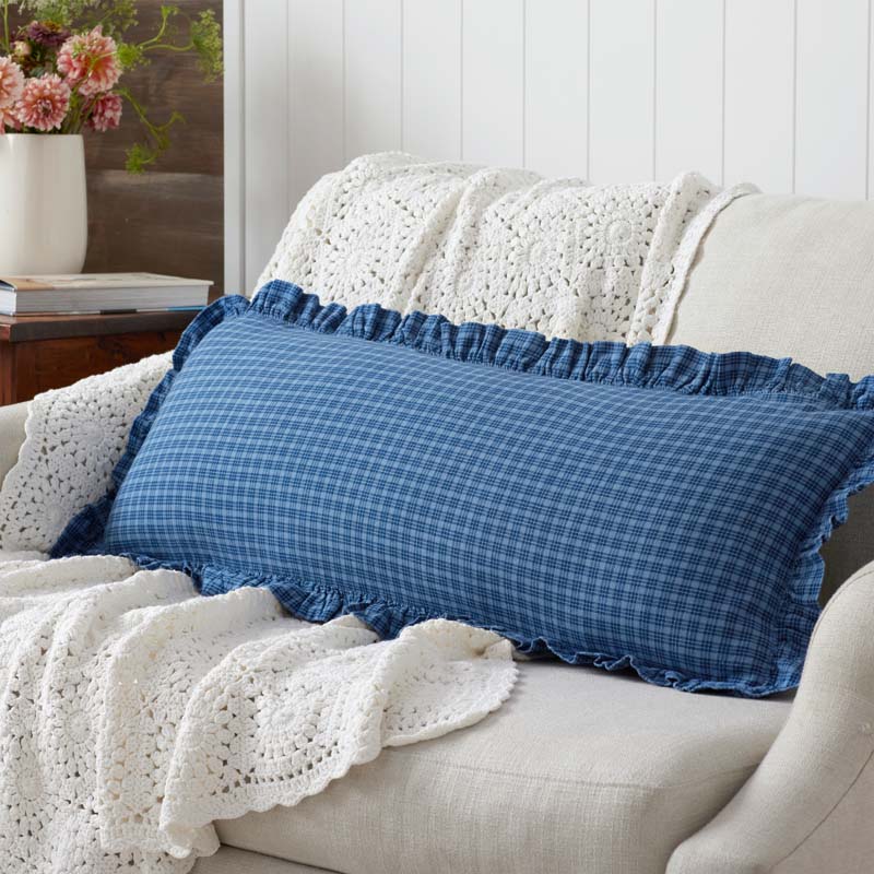 Katherine Plaid Yarn-Dyed Cotton Decorative Lumbar Pillow Cover - Blue