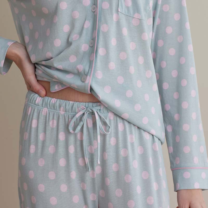 Cotton Modal Women's Button-Down Pajama Set - Pretty Dot, L