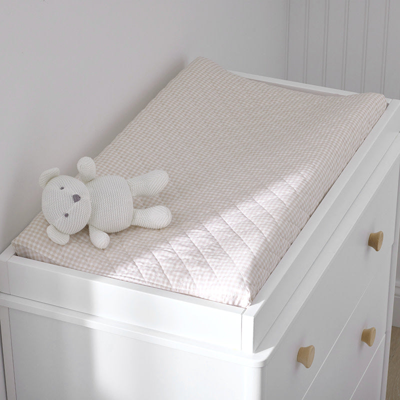 Ditsy Gingham Classic Cool Organic Cotton Percale Quilted Changing Pad Cover - Pink