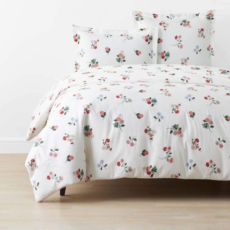 Ditsy Dahlia Classic Cool Cotton Percale Duvet Cover - Cream Multi, King/Cal. King
