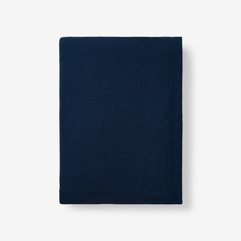 Classic All Season Breathable Cotton Knit Throw - Navy