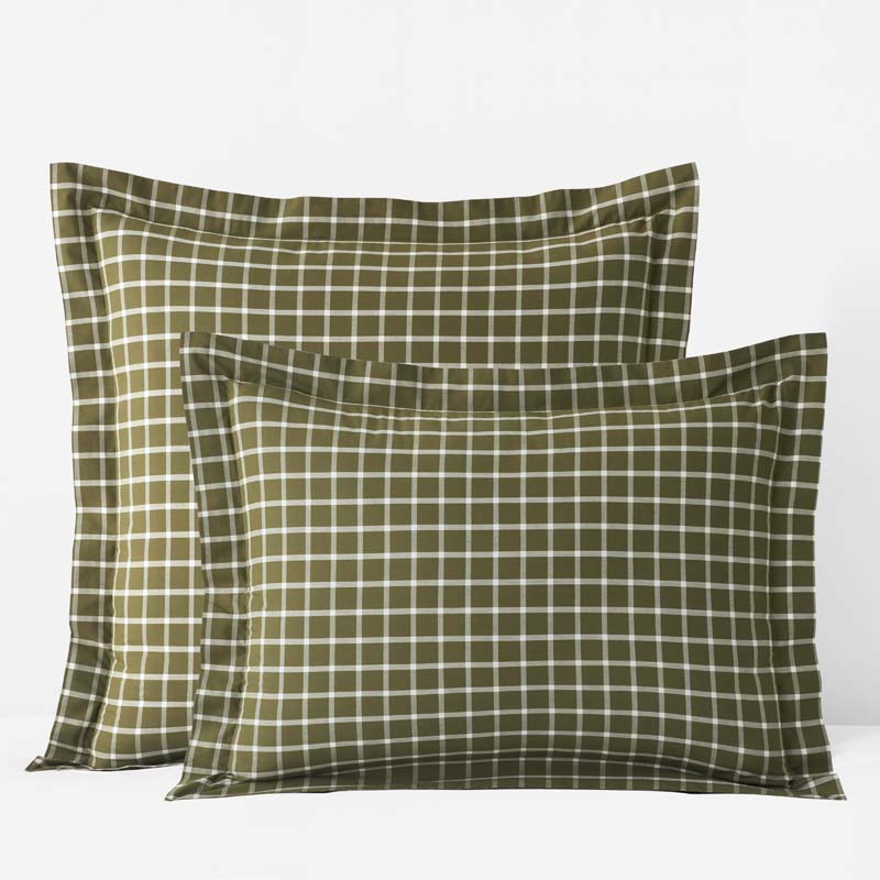 Classic Stripes and Plaids Cool Yarn-Dyed Cotton Percale Sham - Windowpane Green, Euro