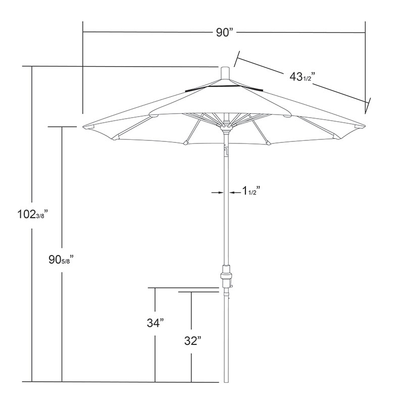 Round Outdoor Patio Umbrella, Fiberglass with Twist Tilt - Bronze Finish, Ginkgo, 7.5'