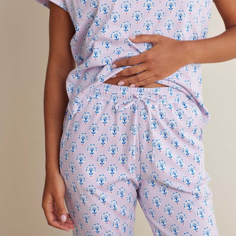 Printed Peruvian Cotton Women's Jogger Pants Pajama Set - Petite Floral, M