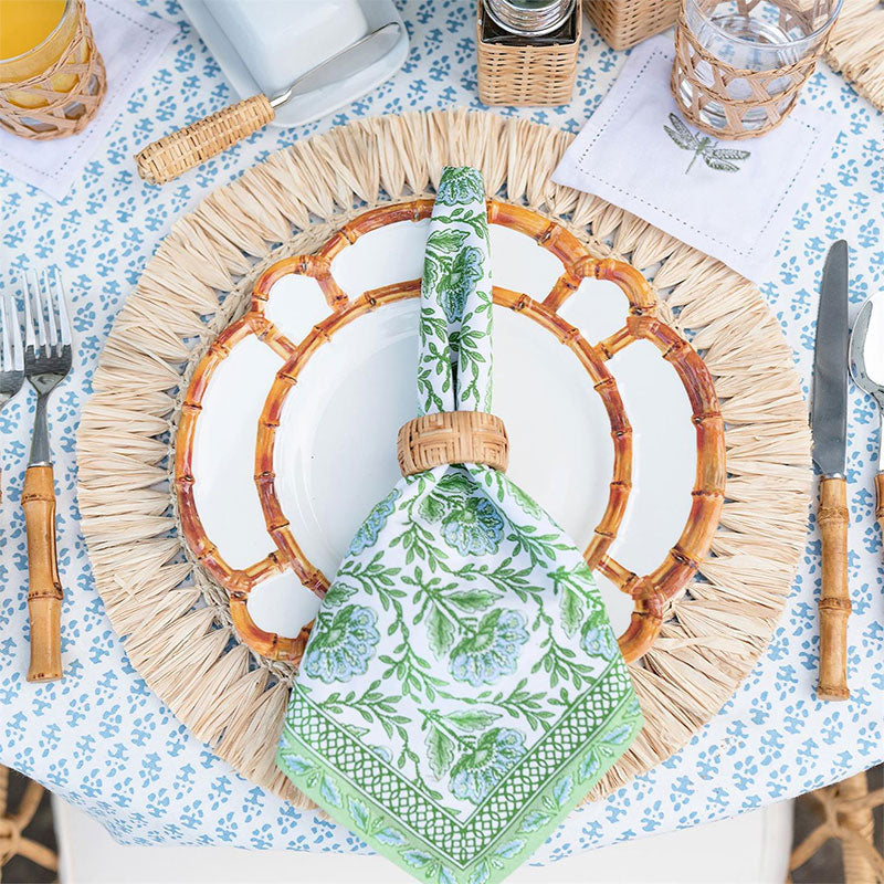 Faux Bamboo Border Melamine Dinner Plates, Set of 4 - White
