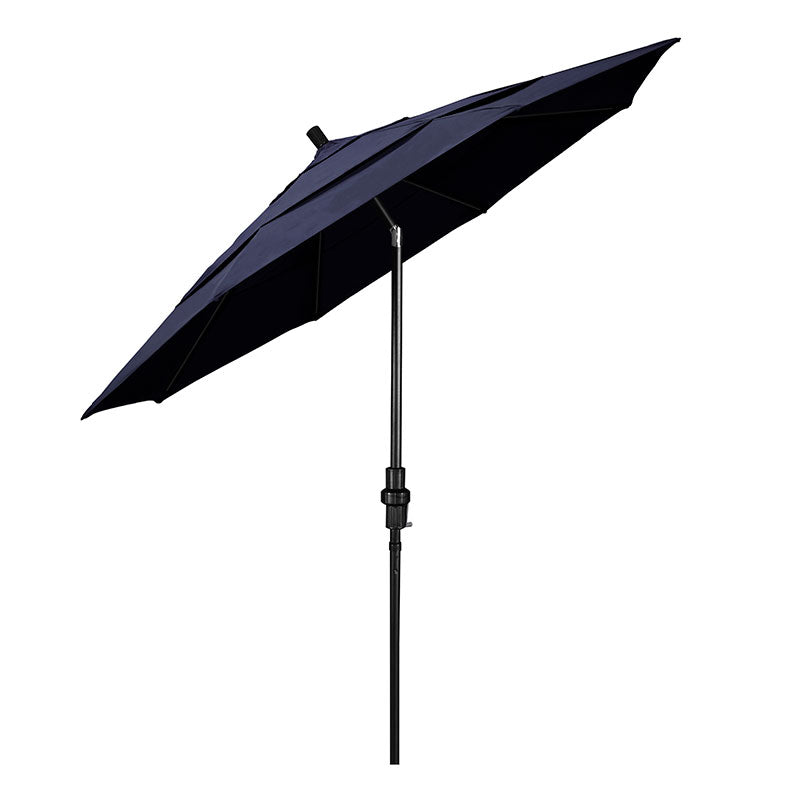 Round Outdoor Patio Umbrella, Fiberglass with Twist Tilt - Black Finish, Navy, 11'