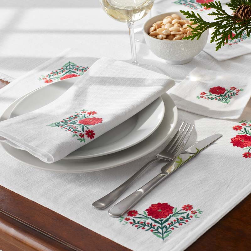 Embroidered Novelty Napkins, Set of 4 - Poinsettia
