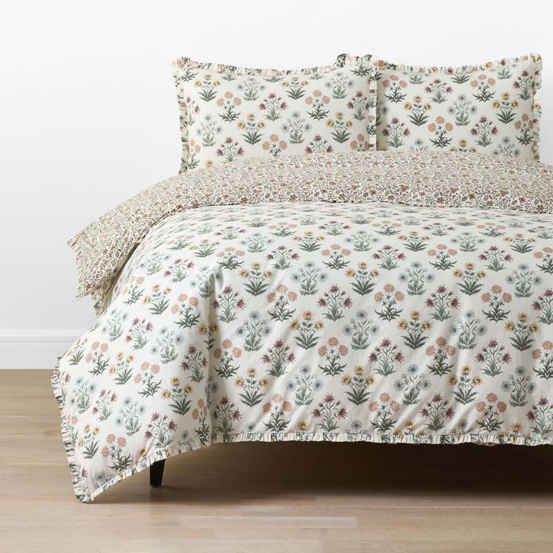 Garden Patch Reversible Garment Washed Cotton Percale Duvet Cover Set - Multi, Twin/Twin XL