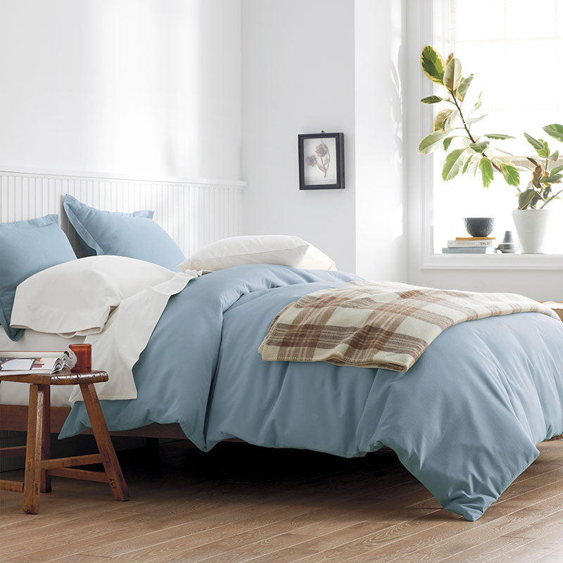 Classic Ultra-Cozy Cotton Velvet Flannel Flat Bed Sheet - Powder Blue, Queen