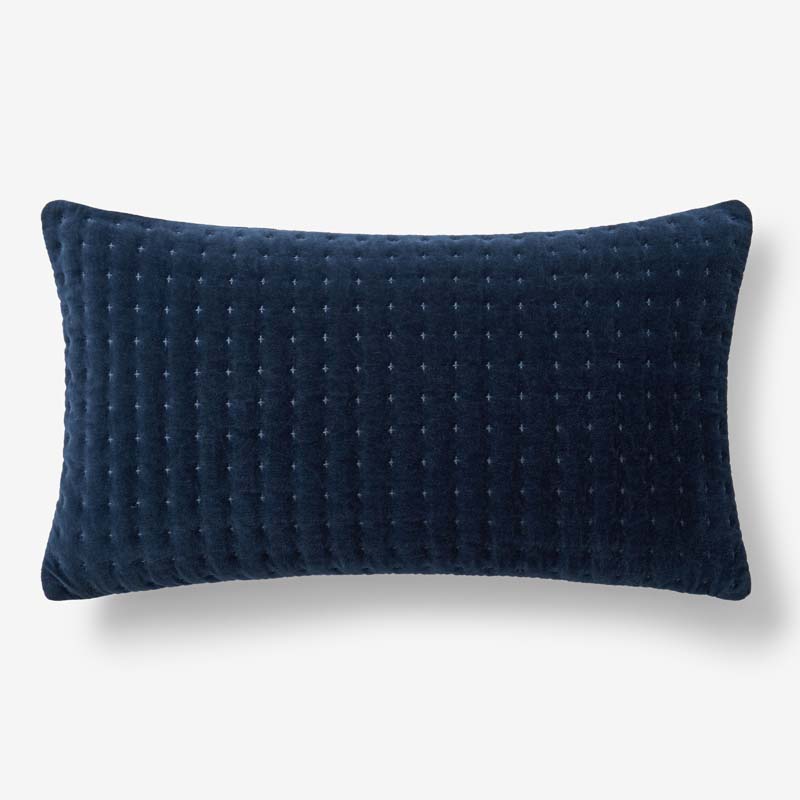 Tufted Stitch Velvet Decorative Lumbar Pillow Cover - Navy, 12 in. x 21 in.