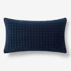 Tufted Stitch Velvet Decorative Lumbar Pillow Cover - Navy, 12 in. x 21 in.
