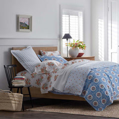 Blossoms and Stripes Classic Cool Cotton Percale Reversible Comforter - Blossom Veil, Full/Queen