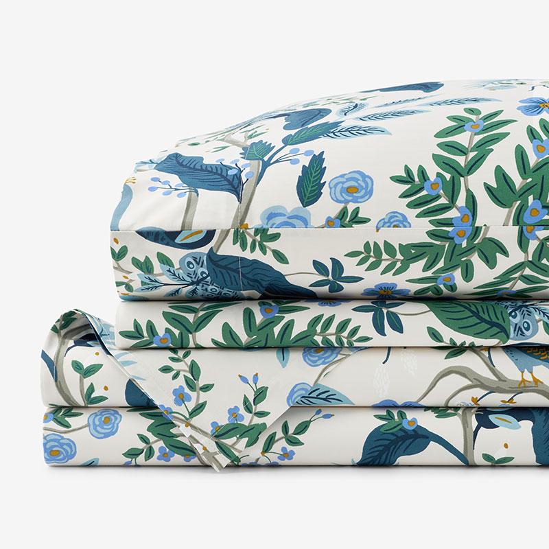 Peacock Classic Smooth Sateen Bed Sheet Set - Ivory Multi, Queen