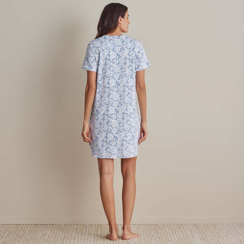 Printed Pima Cotton Women's Nightgown - Blue Garden, XL