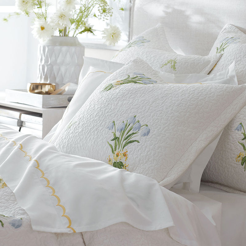 Embroidered Scallop Classic Cool Cotton Percale Bed Sheet Set - Yellow, Full