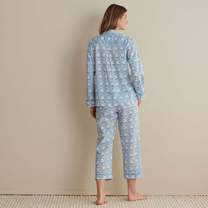 Printed Voile Women's Cropped Pajama Set - Floral Weave, L